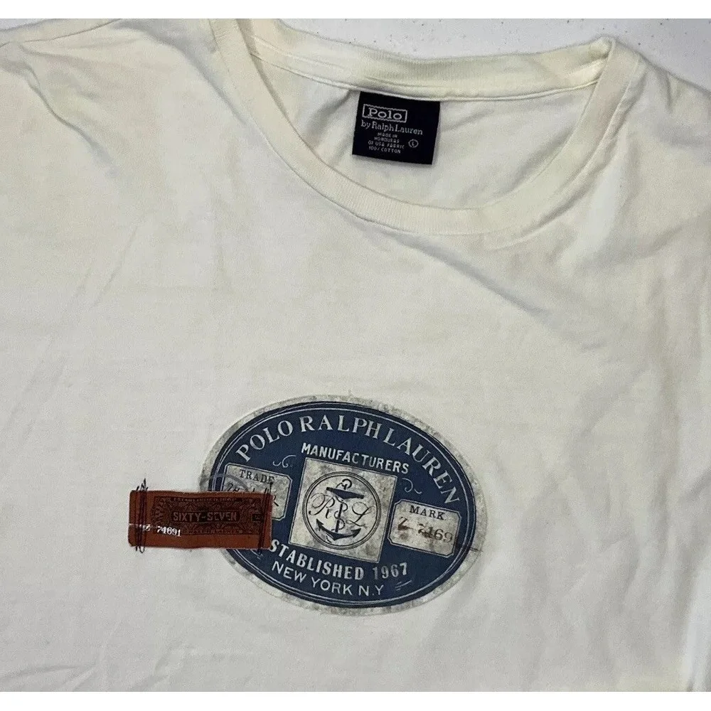 Vintage Polo‎ Ralph Lauren Shirt Men Sz L Patch Logos 90s Spell Out Retro RARE